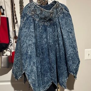 Blue Denim Skirt with Embellishment